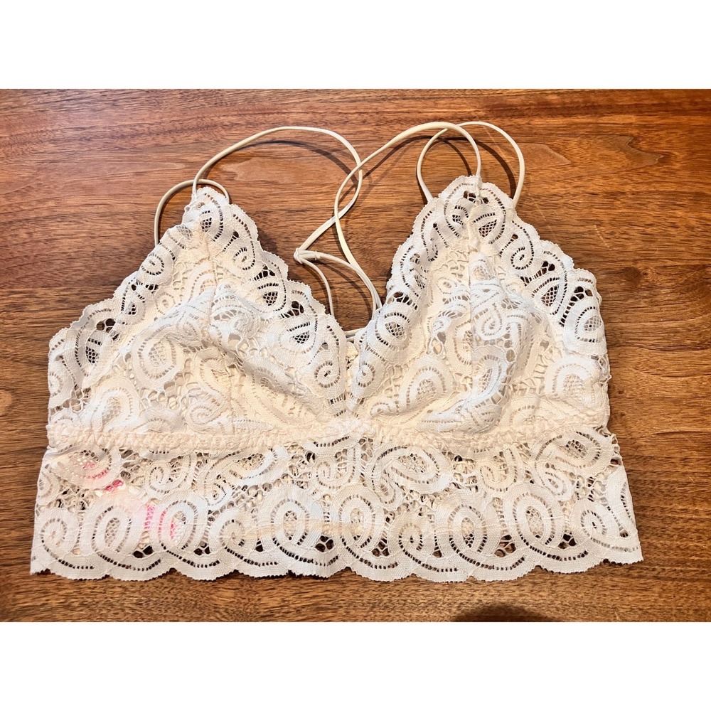 PINK Victoria's Secret Lace Bralette Cream Ivory Floral Longline Smocked Large
